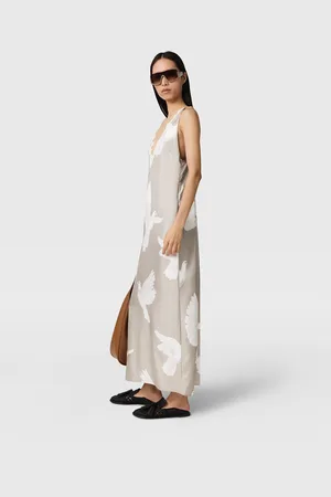 Stella McCartney Robe midi sans manches a col en V avec imprime colombe, Femme