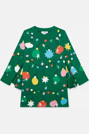 Stella McCartney Robe a manches chauve souris avec imprime boules de Noel, Femme