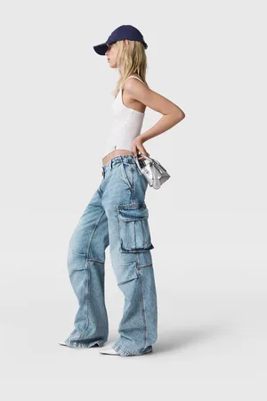 Stella McCartney Jean cargo en denim a delavage vintage, Femme