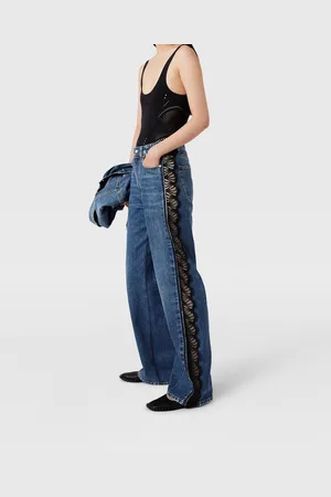 Stella McCartney Jean droit a taille haute et dentelle, Femme