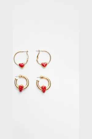 Stradivarius Lot de 2 paires de boucles d’oreilles fraise et cœur OS