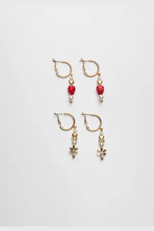 Stradivarius Lot de 2 paires de boucles d’oreilles fraise et fleur OS