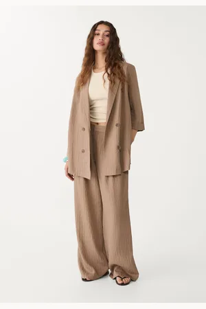 Stradivarius Veste kimono rayée en lin M