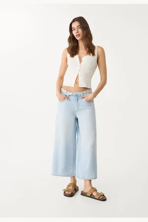 Stradivarius Jeans jupe-culotte fluide ceinture 44