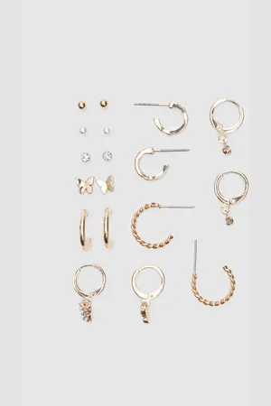 Stradivarius Pack 9 paires de boucles d’oreilles papillon et anneaux OS