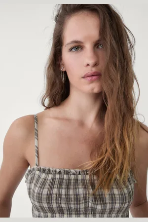 Stradivarius Top froncé à bretelles et à carreaux XL