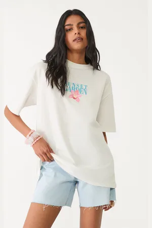 Stradivarius T-shirt oversize heavy cotton hibiscus M