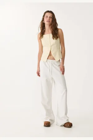 Stradivarius Gilet mi-long noué à rayures en lin XS