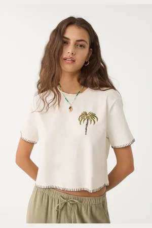 Stradivarius T-shirt court brodé palmier L