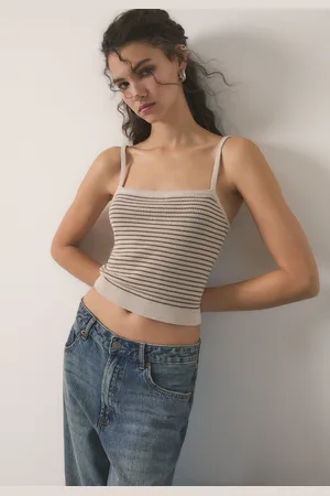 Stradivarius Top en maille à rayures et à bretelles fines XS