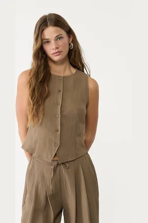 Stradivarius Top texturé à boutons L