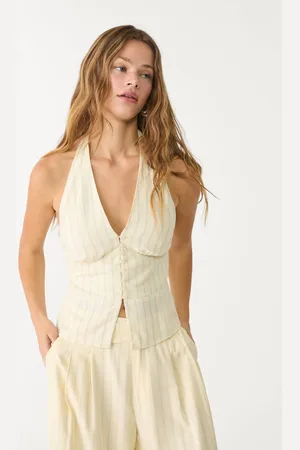 Stradivarius Top lin boutons encolure américaine XL