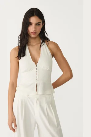 Stradivarius Top lin boutons encolure américaine L
