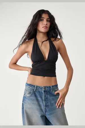 Stradivarius T-shirt encolure américaine froncé XS
