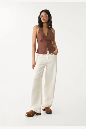 Stradivarius Top lin boutons encolure américaine XS