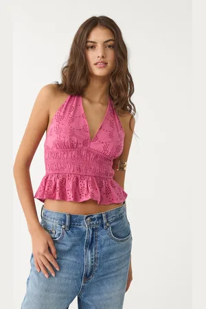 Stradivarius Top encolure américaine brodé XS