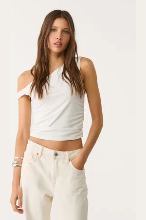 Stradivarius Top coupe asymétrique froncé S