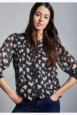 Street one Femme Blouse en mousseline de soie à motifs in Bleu