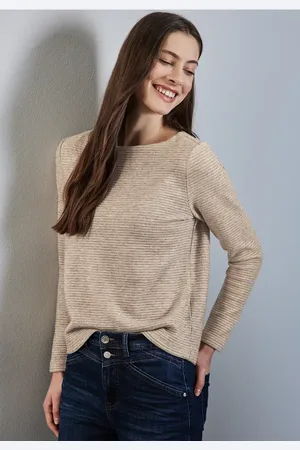 Street one Femme T-shirt à structure tricotée in Beige