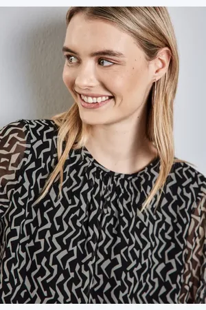 Street one Femme Blouse en mousseline de soie avec imprimé in Noir