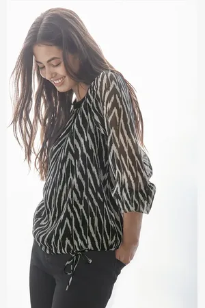 Street one Femme Blouse en mousseline de soie in Noir