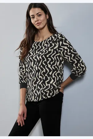 Street one Femme Blouse imprimée à col rond in Noir