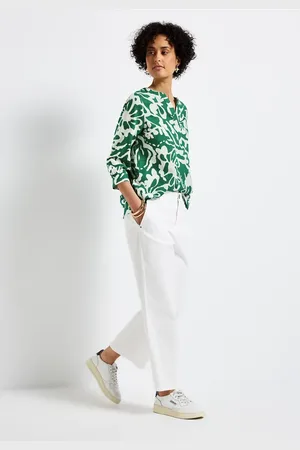 Street one Femme Blouse à motifs en lin mélangé in Vert
