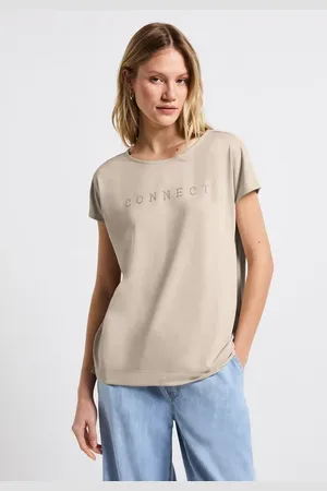 Street one Femme T-shirt en soie avec des mots in Beige