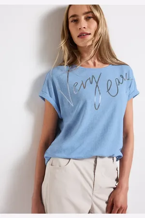 Street one Femme T-shirt avec texte sur film in Bleu