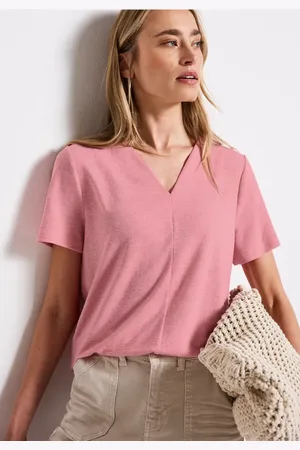 Street one Femme T-shirt à col en V en lin in Rose