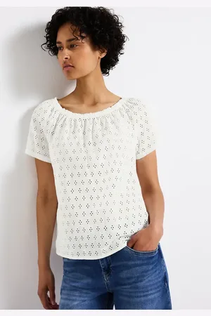Street one Femme Blouse avec broderie ajourée in Blanc