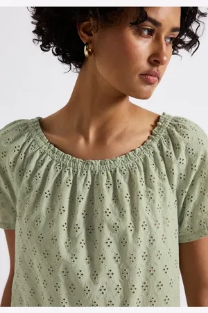 Street one Femme Blouse avec broderie ajourée in Vert
