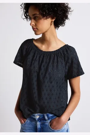 Street one Femme Blouse avec broderie ajourée in Bleu