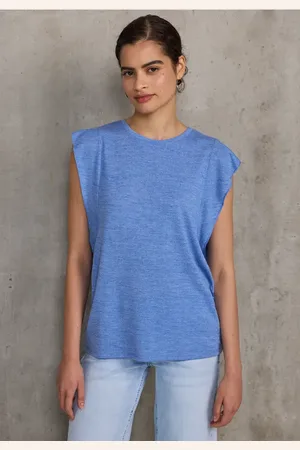 Street one Femme Top en lin avec volants in Bleu