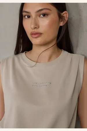 Street one Femme Top en soie avec wording in Beige