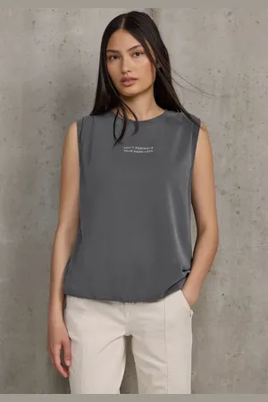 Street one Femme Top en soie avec wording in Gris