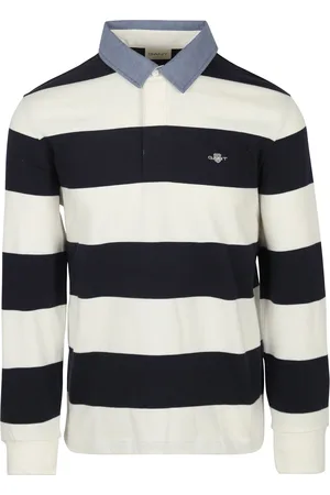 GANT Polo Heavy Rugger Shield Rayures Marine Blanche Bleu foncé Bleu