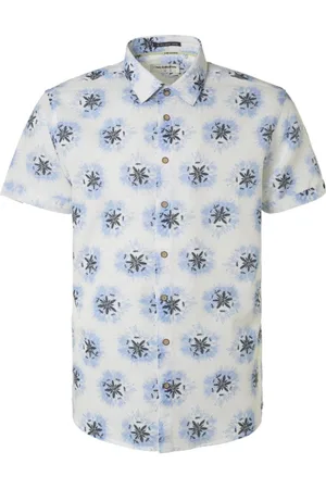 No Excess Chemise Manches Courtes De Lin Impression Bleu clair Bleu