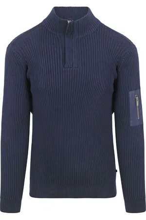 Suitable Mou Pull Demi-Zip Foncé Bleu Bleu foncé