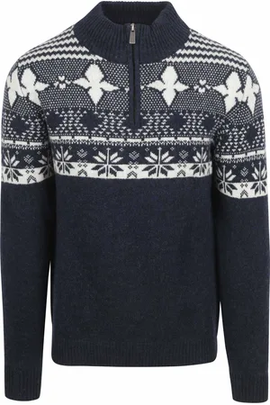 Suitable Odde Pull Demi-Zip Mix Laine Foncé Bleu Bleu foncé