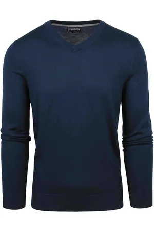 Suitable Pullover à col en V Merino Navy Bleu foncé Bleu