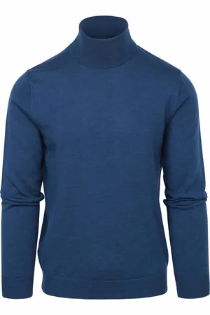 Suitable Pull Col Roulé Merino Petrol Bleu Bleu foncé