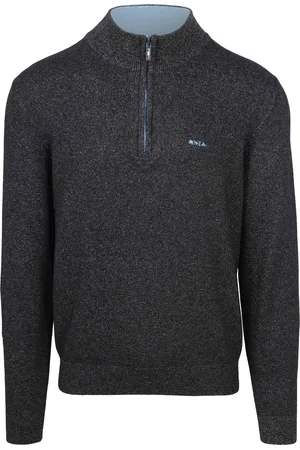 New Zealand Auckland NZA Pull Christopher Demi-Zip Marine Mélanger Bleu foncé Bleu