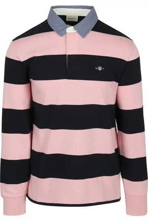 GANT Polo Heavy Rugger Shield Rayures Marine Bleu foncé Bleu Rose