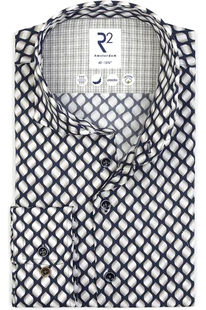 R2 Amsterdam R2 Chemise Lyocell Impression Marine Bleu Bleu foncé