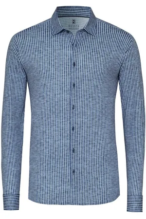 DESOTO Shirt Kent Linen Optics Stripes Navy