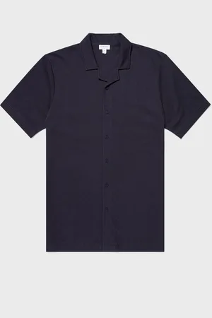 Sunspel Chemise col plat Riviera Bleu marine
