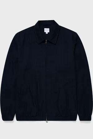Sunspel Blouson en coton et raphia Bleu marine