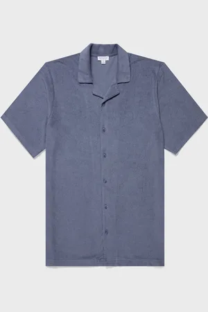 Sunspel Chemise à col plat en tissu éponge Bleu