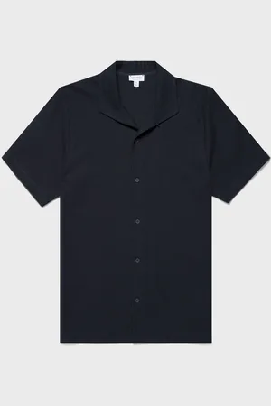 Sunspel Chemise en jersey texturé à manches courtes Bleu marine